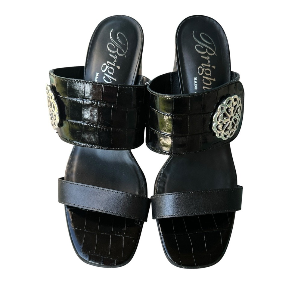 Brighton Ramona Sandals Women's Size 10M US Black Croc Print Leather Conchos